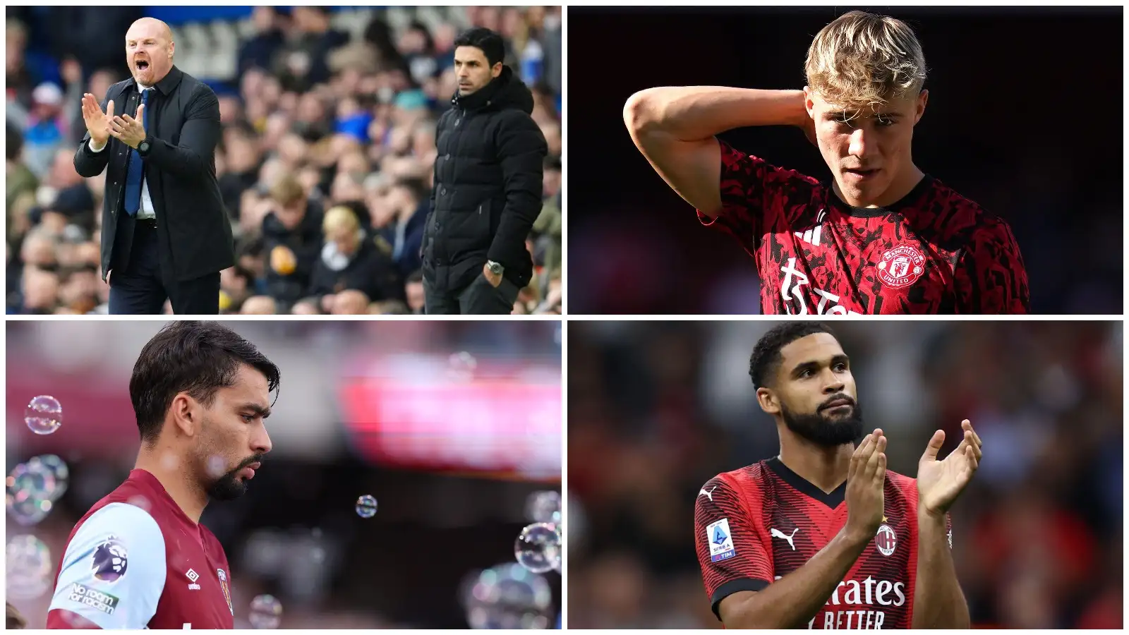 MIkel Arteta, Sean Dyche, Rasmus Hojlund, Lucas Paqueta and Ruben Loftus Cheek.