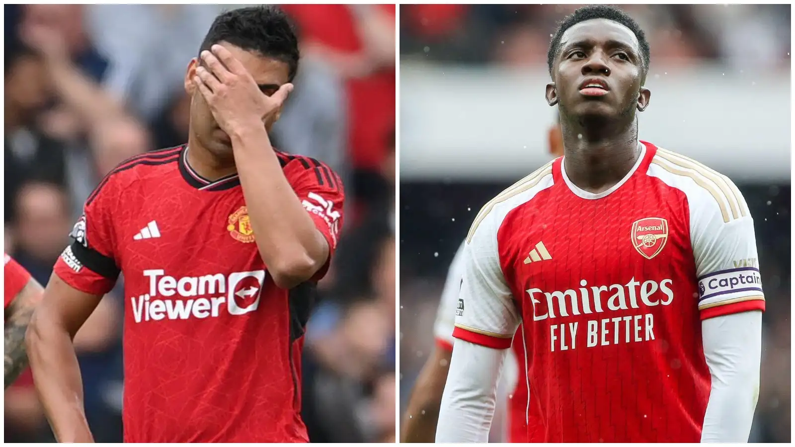 Manchester United midfielder Casemiro and Arsenal striker Eddie Nketiah.