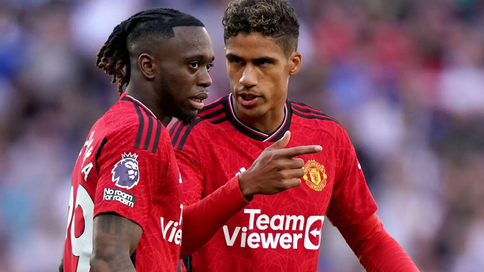 Manchester Joined's Raphael Varane (proper) and also Aaron Wan-Bissaka (disowned) throughout a Premier League suit.