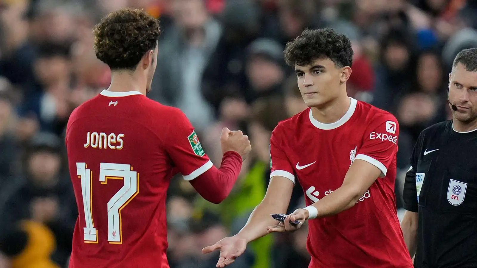 Liverpool on red alert as La Liga outfit register interest in teenager that Klopp rates highly 4 c?url=https%3A%2F%2Fd2x51gyc4ptf2q.cloudfront.net%2Fcontent%2Fuploads%2F2023%2F10%2F09112925%2FCurtis Jones 17 of Liverpool greets Stefan Bajc%25CC%258Cetic%25CC%2581