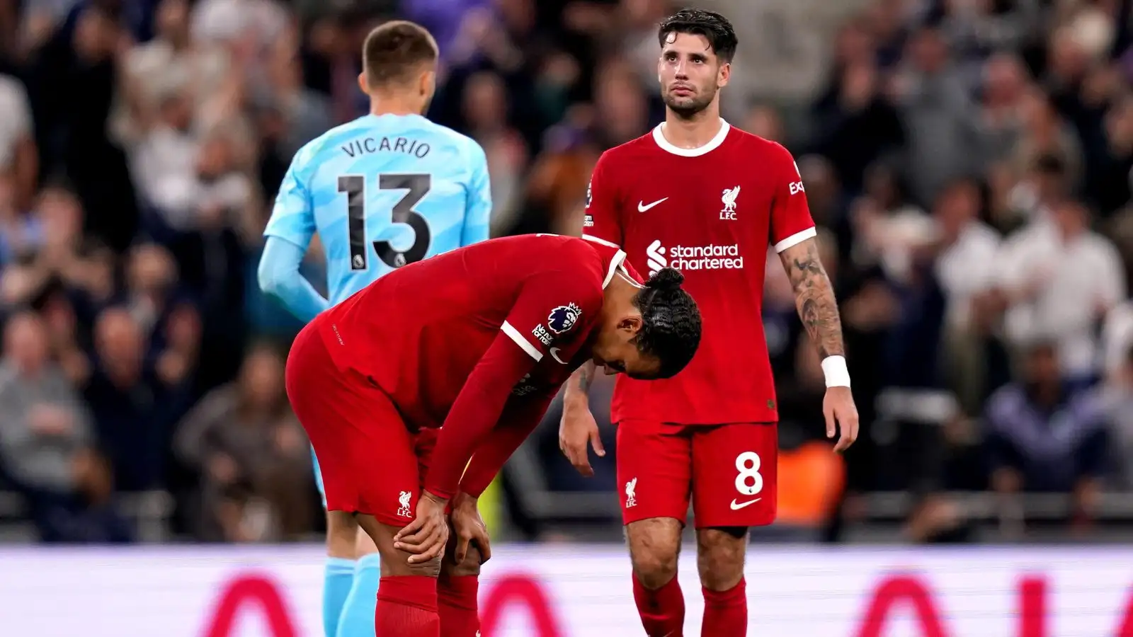 Liverpool duo Dominik Szoboszlai and Virgil van Dijk attractiveness dejected after a loss.