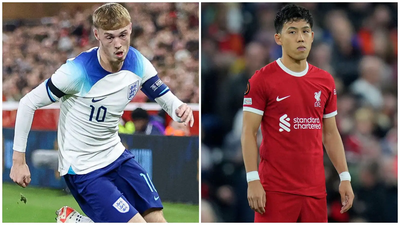 Cole Palmer in feedbacks for England Under-21s and Liverpool midfielder Wataru Endo.