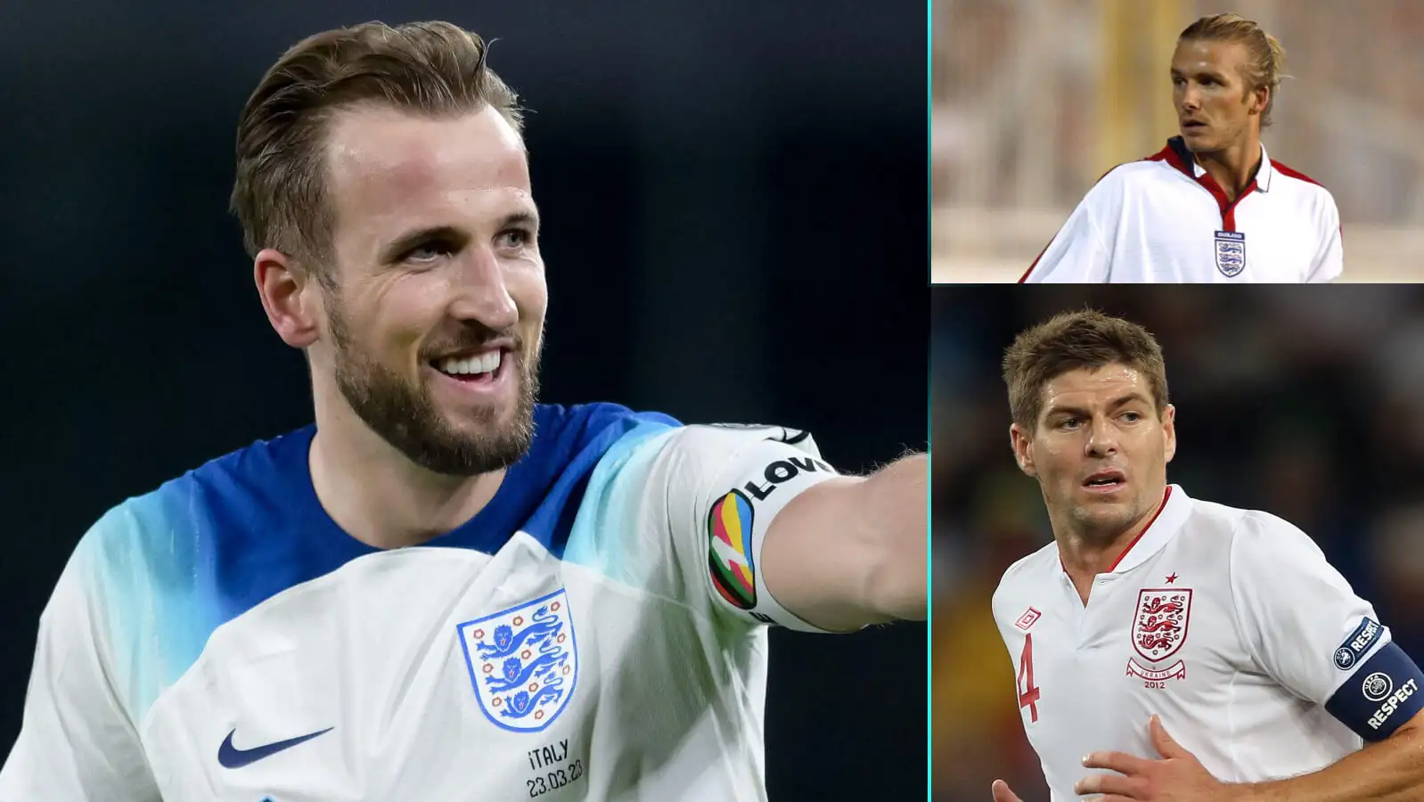 England captains Harry Kane, David Beckham and Steven Gerrard