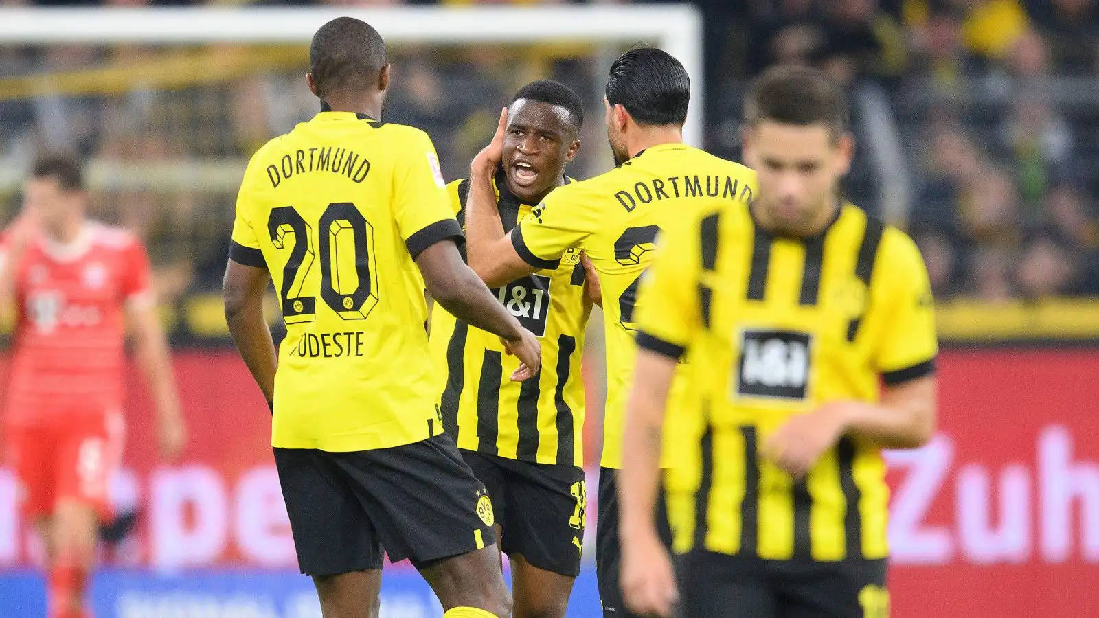 Youssoufa Moukoko memorializes a win with his Borussia Dortmund colleagues.