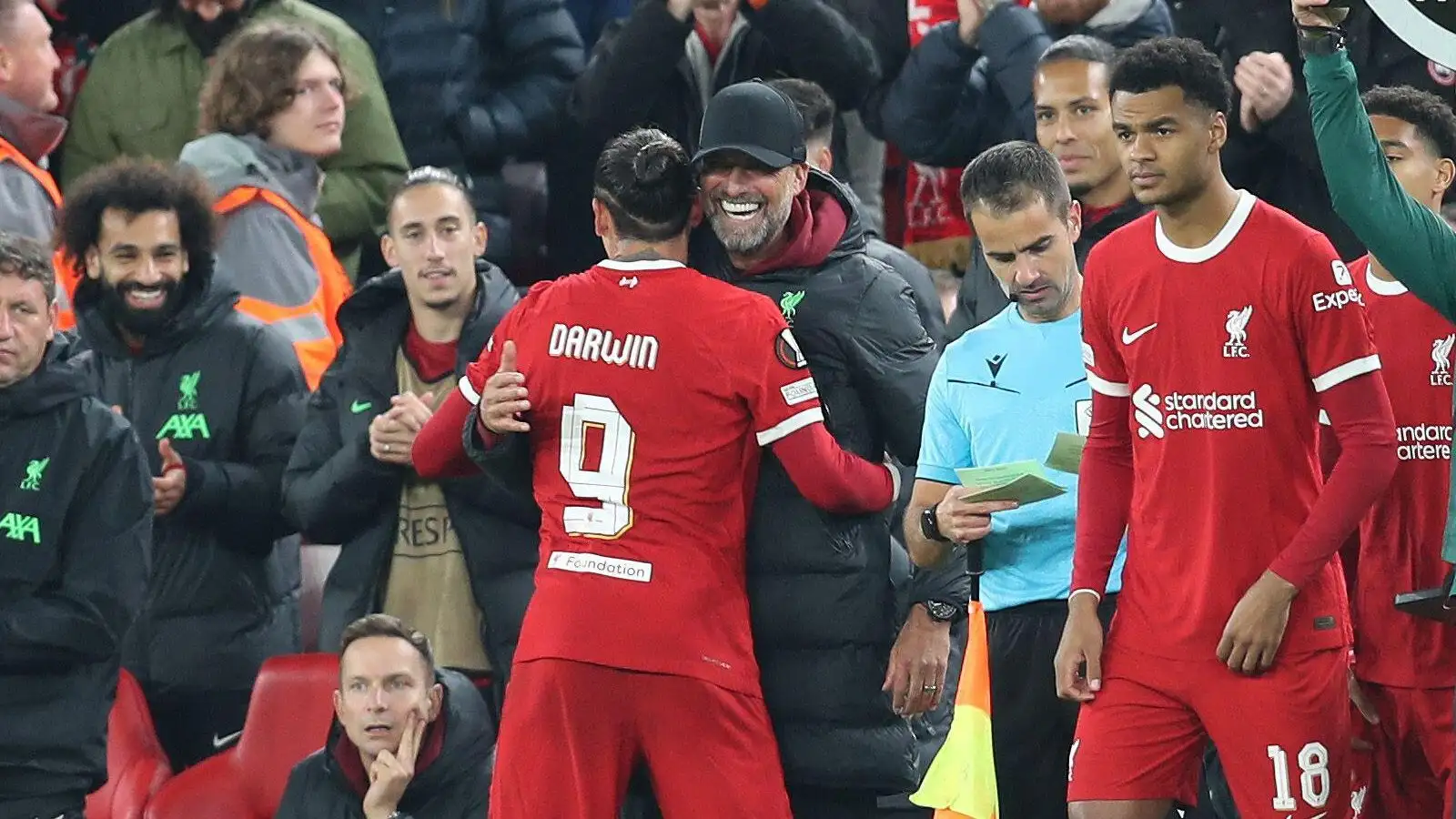 Liverpool substitute Darwin Nunez welcomes boss Jurgen Klopp