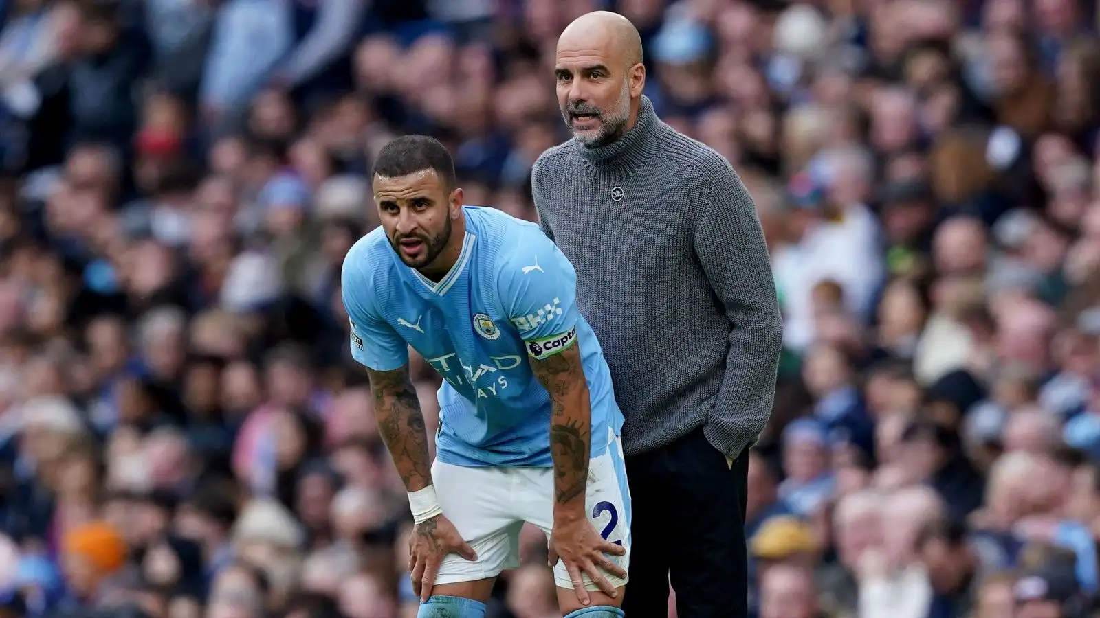 Walker insists Man City 'know how dangerous' Man Utd star can be - 'create problems for any side' 4 c?url=https%3A%2F%2Fd2x51gyc4ptf2q.cloudfront.net%2Fcontent%2Fuploads%2F2023%2F10%2F28091459%2FKyle Walker and Pep Guardiola