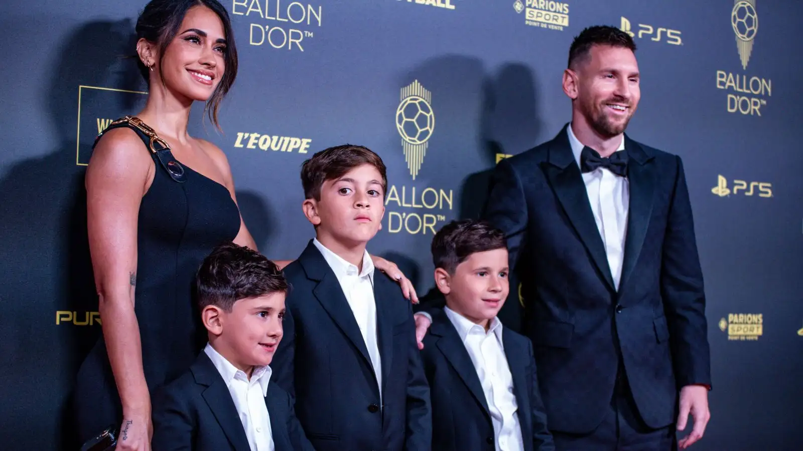 Lionel Messi with wife Antonela Roccuzzo and also their offspring during the red carpet ceremony of the Ballon d'Or.