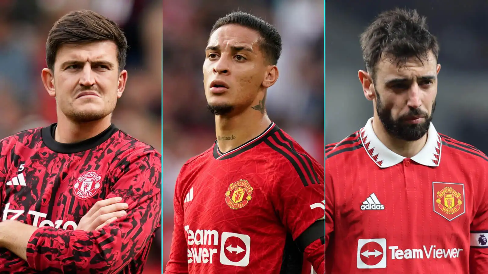 Harry Maguire, Antony and Bruno Fernandes.