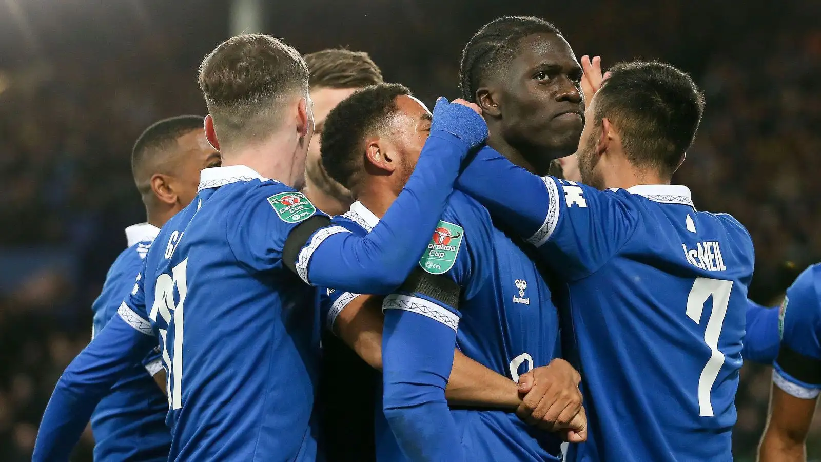 Everton midfielder Amadou Onana celebrates his desire.