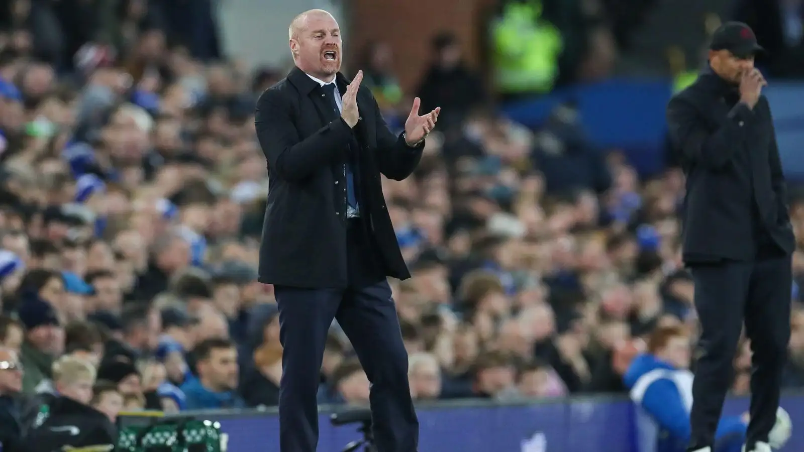 Everton manager Sean Dyche urges his team throughout a match.