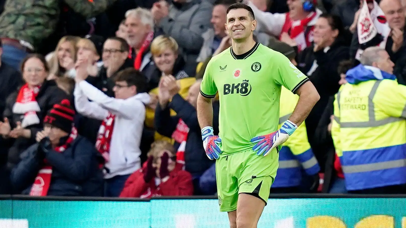 Emiliano Martinez looks rueful after his mistake in Aston Villa's defeat at Forest.