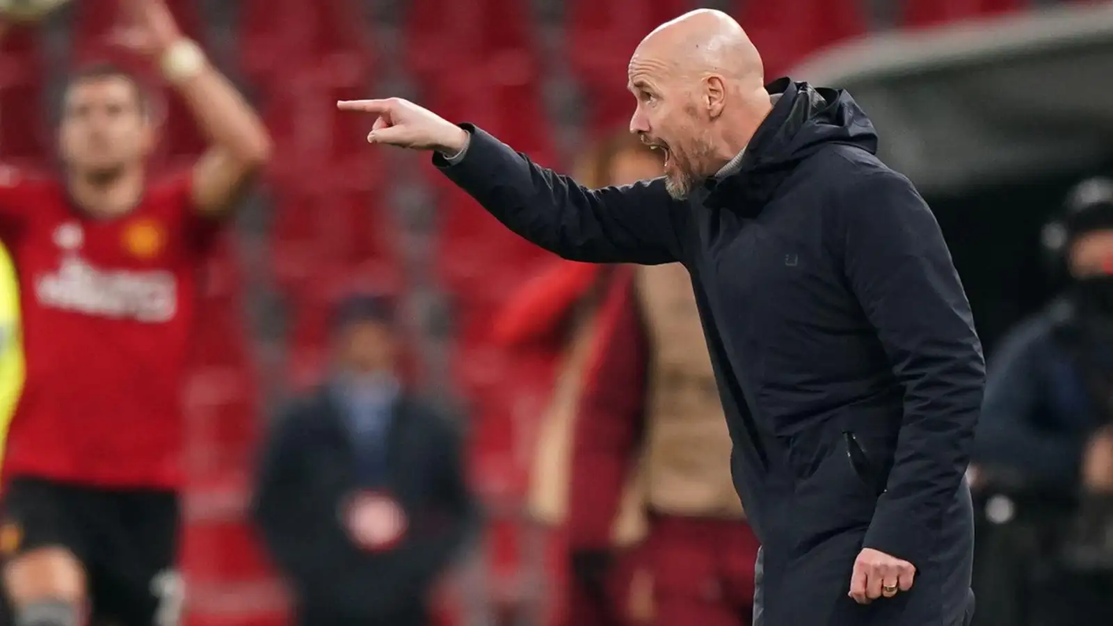 Erik ten Hag challenges instructions during Manchester United's loss to Copenhagen.