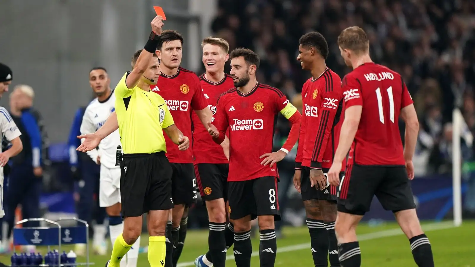 Marcus Rashford is sent off for Manchester United