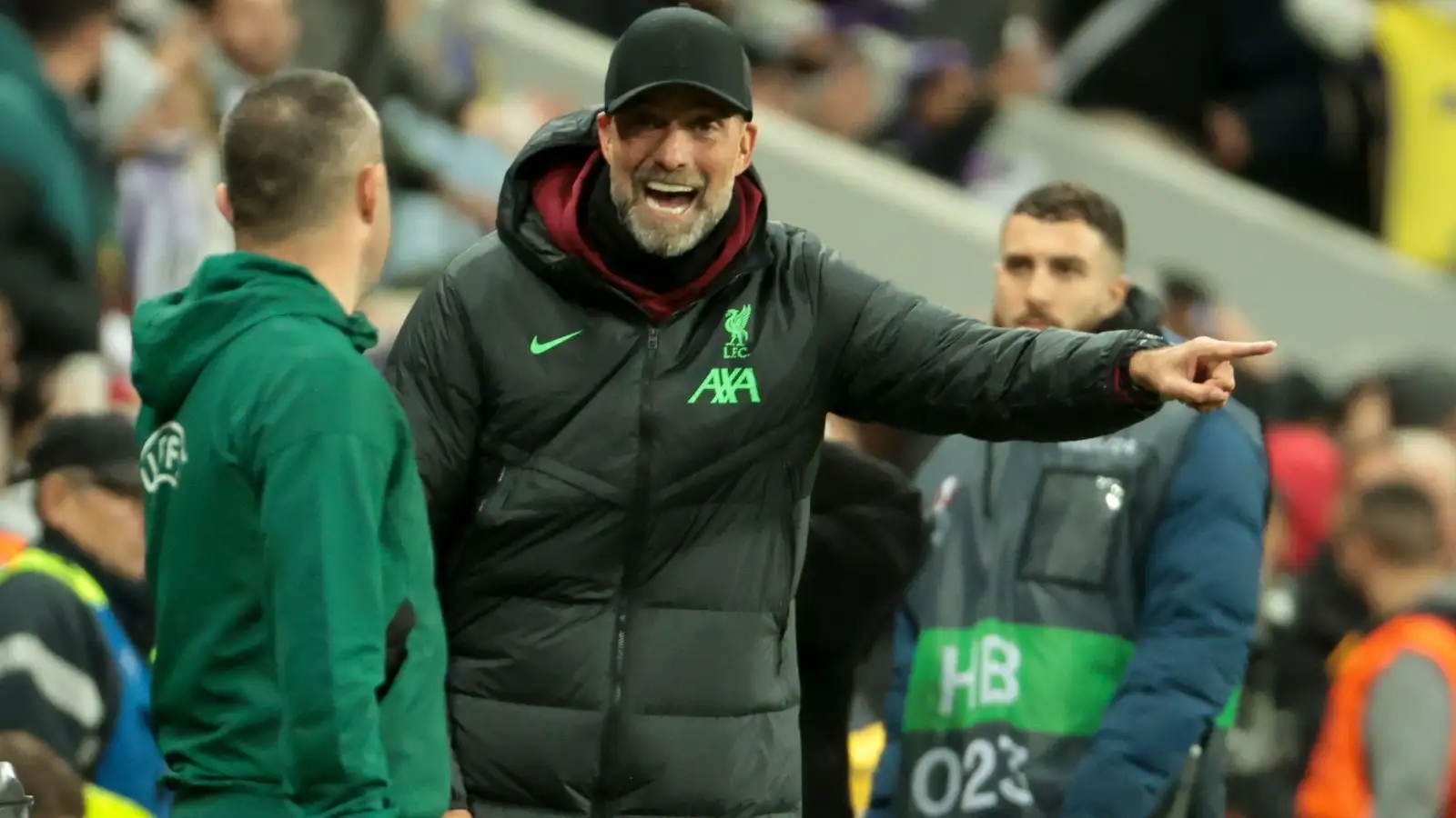 Jurgen Klopp argues with an official during Liverpool's defeat to Toulouse.