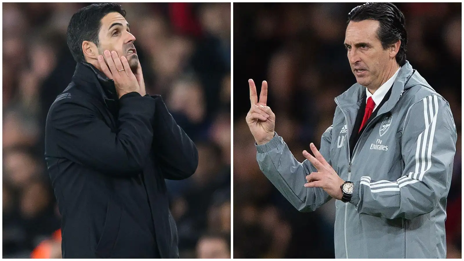 Arsenal supervisor Mikel Arteta and predecessor Unai Emery.