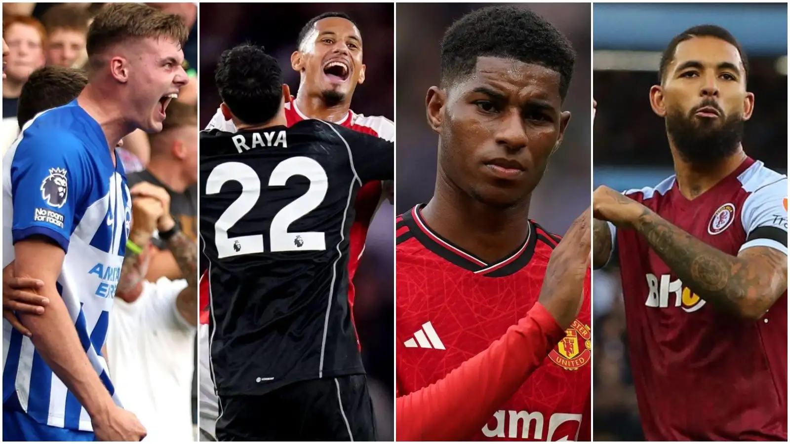 Premier League players Evan Ferguson, William Saliba, Marcus Rashford and Douglas Luiz.