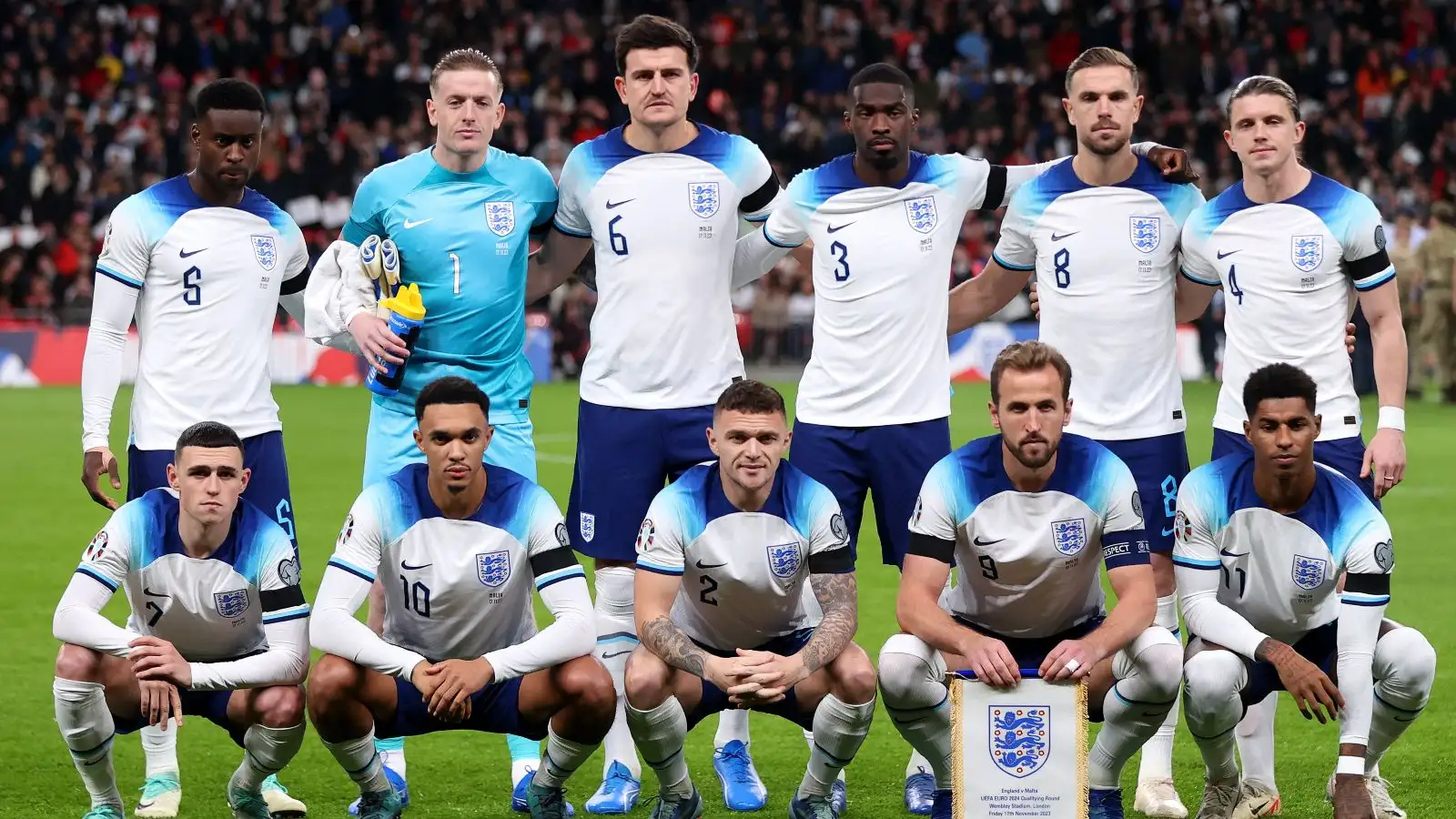 England's starting line-up before the game against Malta