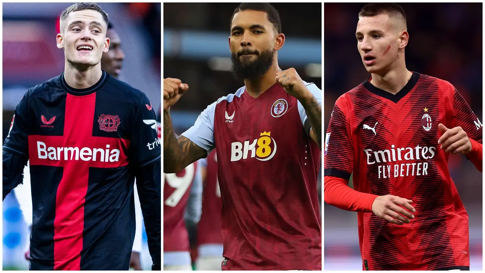 Bayer Leverkusen attacker Florian Wirtz, Aston Villa midfielder Douglas Luiz, and AC Milan youngster Francesco Camarda.