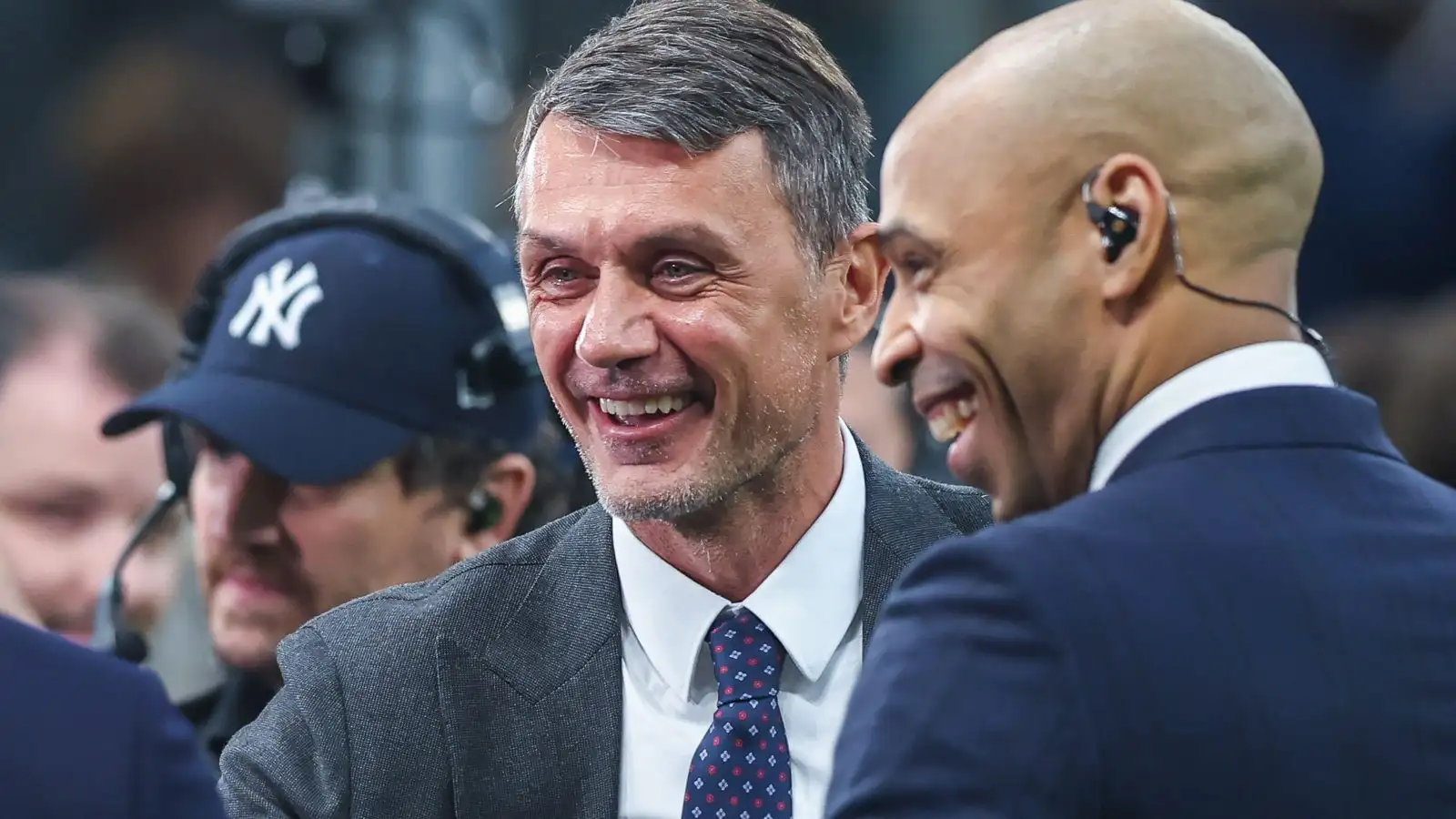 AC Milan legend Paolo Maldini with Thierry Henry during a CBS Sports broadcast.