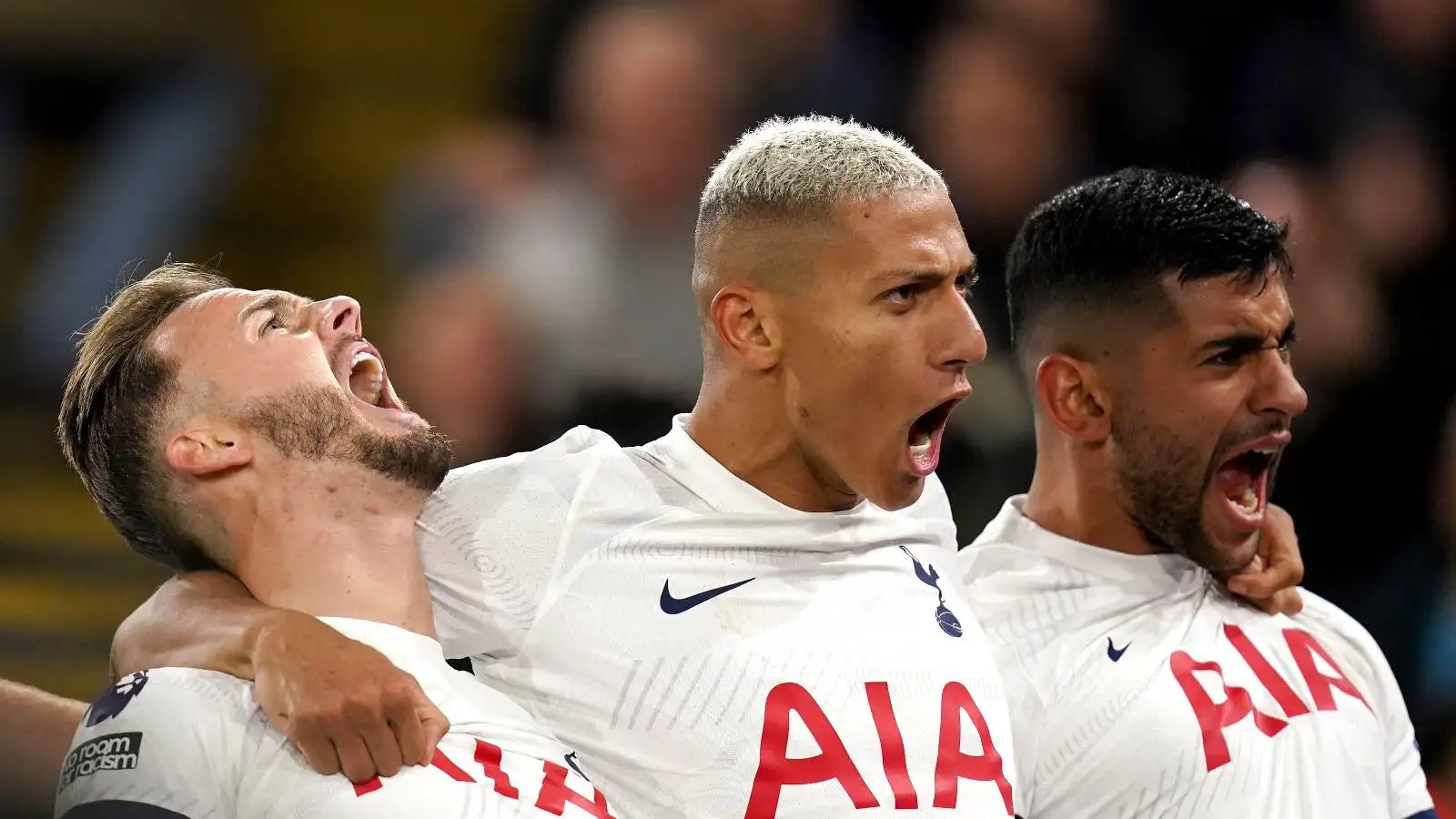 Tottenham Hotspur triad James Maddison, Richarlison and Cristian Romero