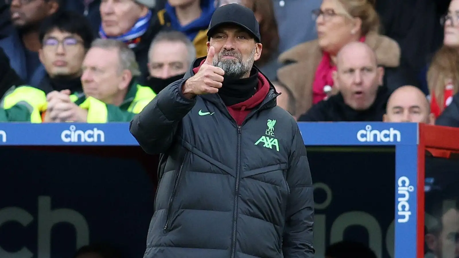Jurgen Klopp gives a thumbs up during Liverpool's win at Palace.