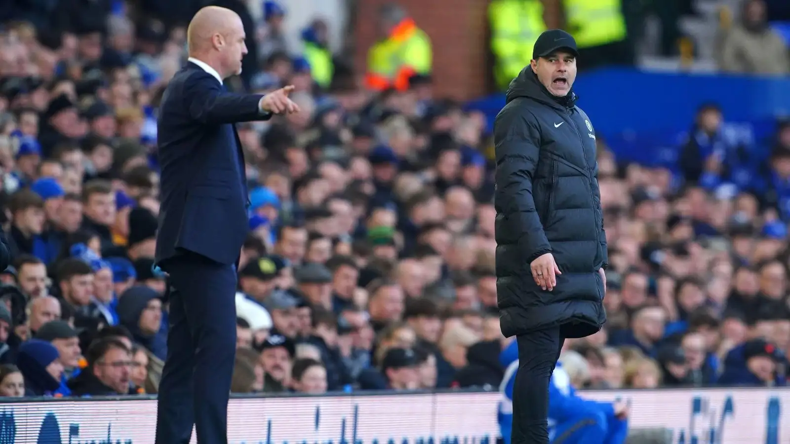 Chelsea boss Mauricio Pochettino and Everton manager Sean Dyche on the touchline during a match.