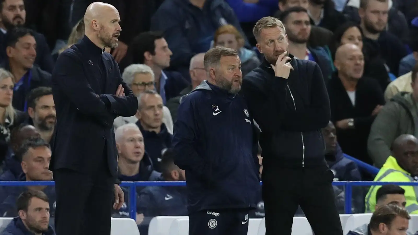 Graham Potter and also Erik ten Hag on the touchline throughout Chelsea v Manchester Joined.