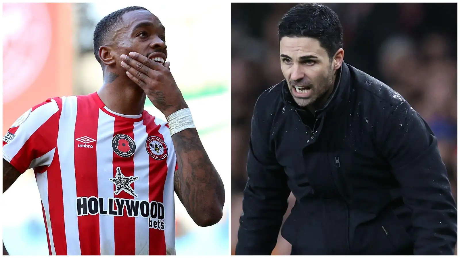 Brentford demonstrator Ivan Toney and also Arsenal manager Mikel Arteta.