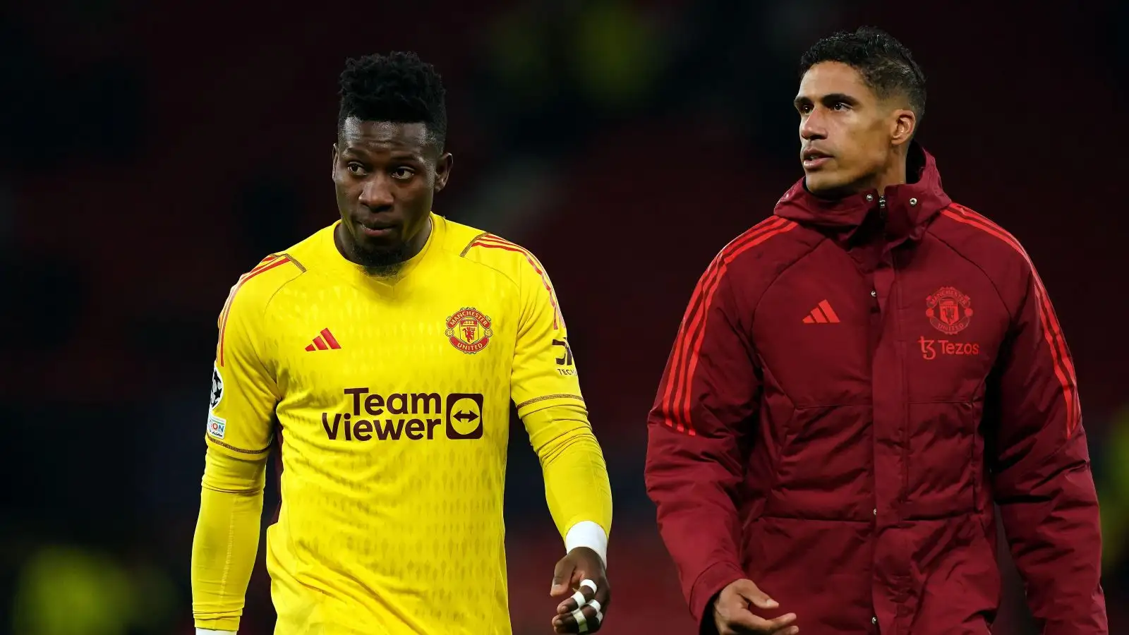 Male Utd duo Raphael Varane and Andre Onana considerable visual dazzles dejected after a match.