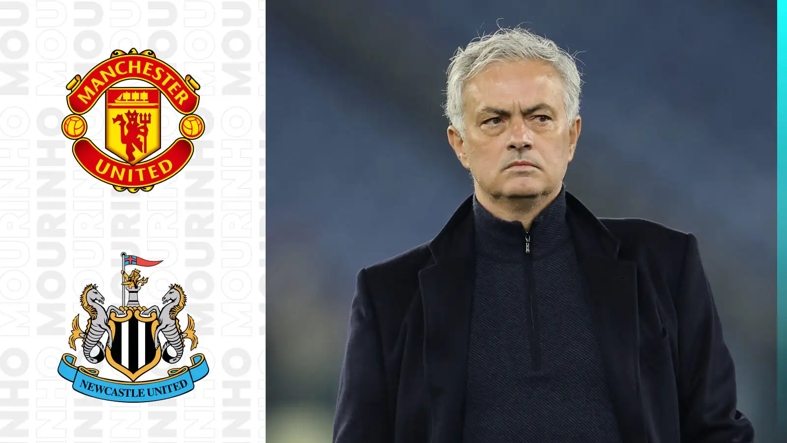 Jose Mourinho doning Manchester United and Newcastle United badges
