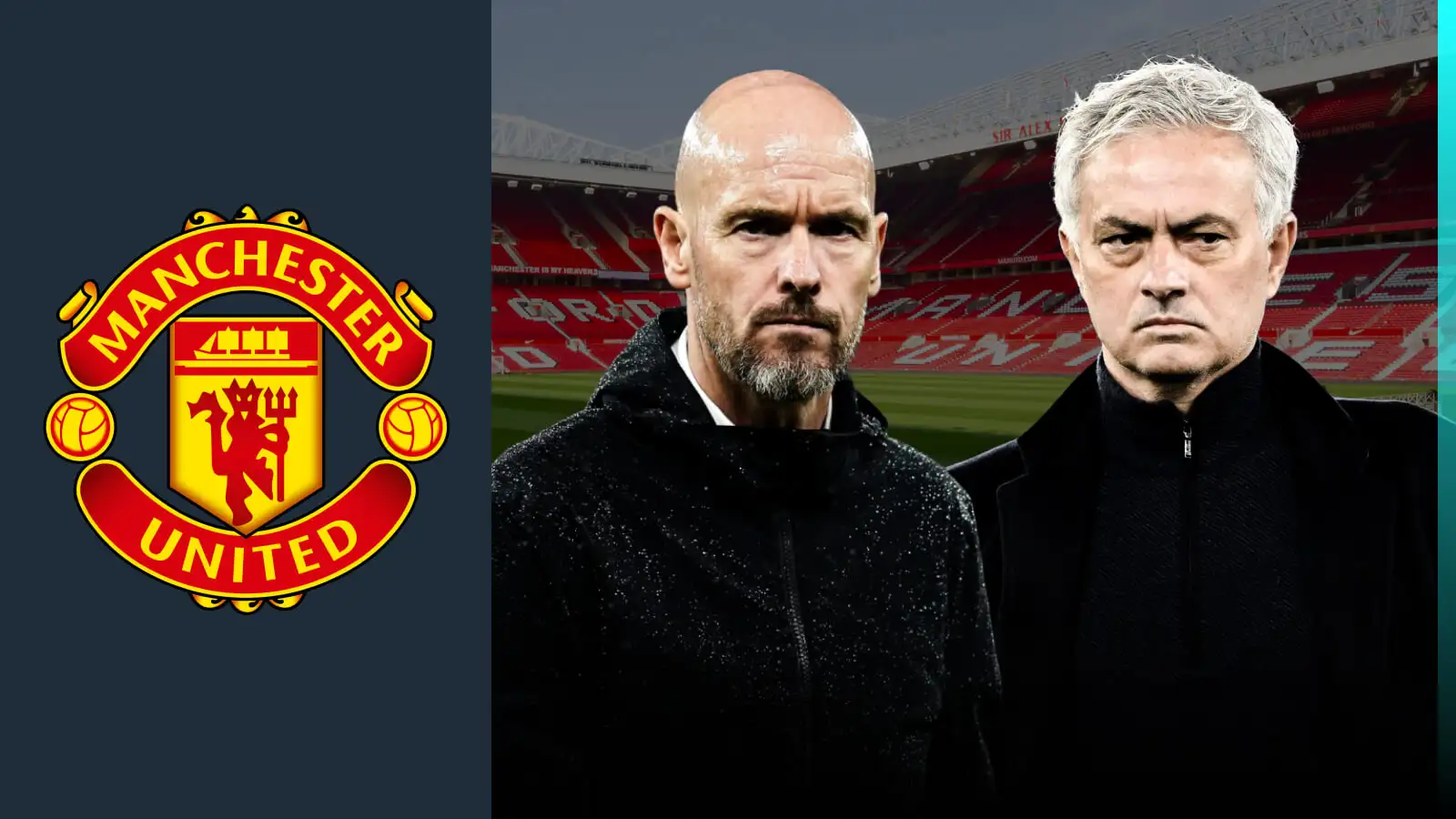Erik 10 Hag and also Jose Mourinho by means of the Manchester Joined badge