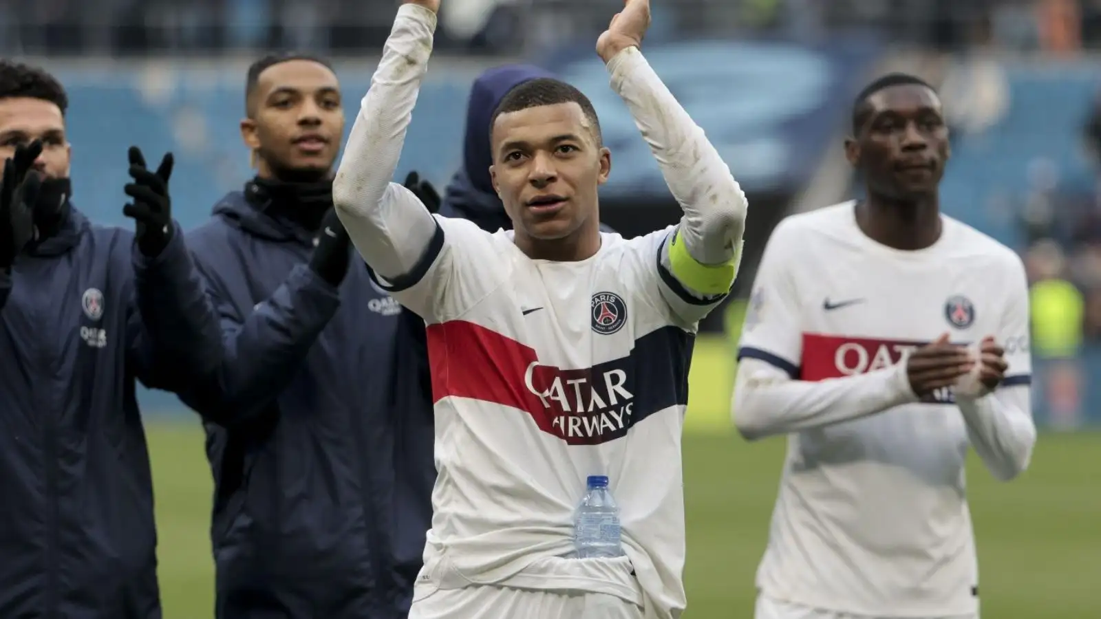 Reported Liverpool target Kylian Mbappe prayers the PSG supporters.