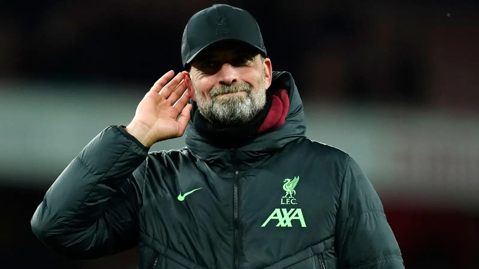 Jurgen Klopp gestures to Liverpool adherents after the win over Arsenal.
