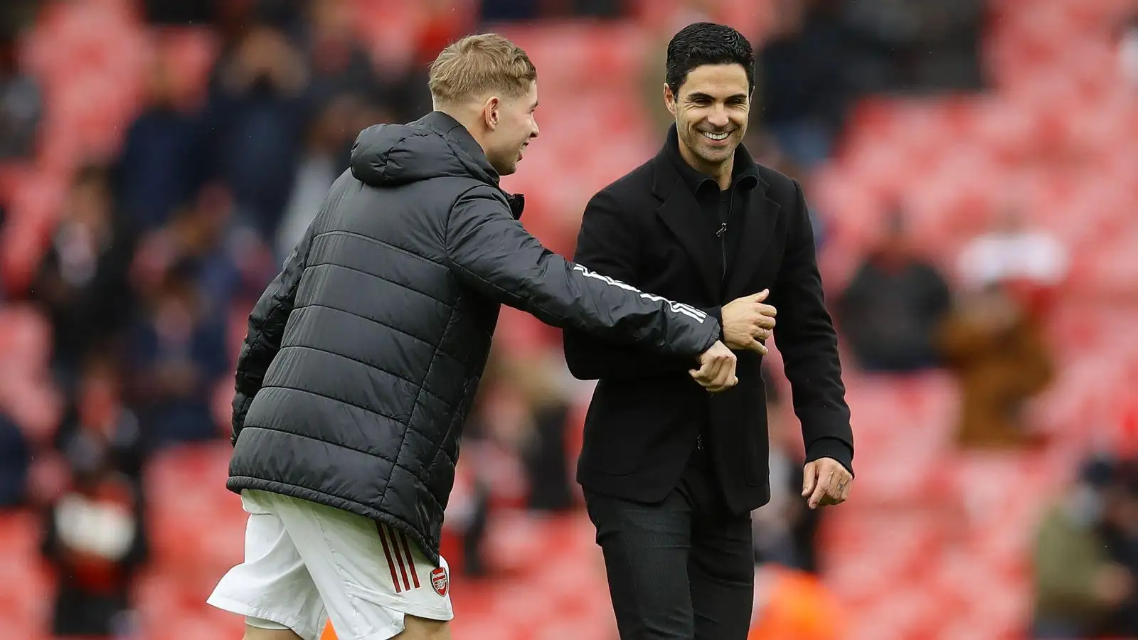 Arsenal: Arteta 'really happy' to keep out-of-favour star as Romano confirms West Ham 'approach' 1 Conglomeration manager Mikel Arteta and Emile Smith Rowe after a match.