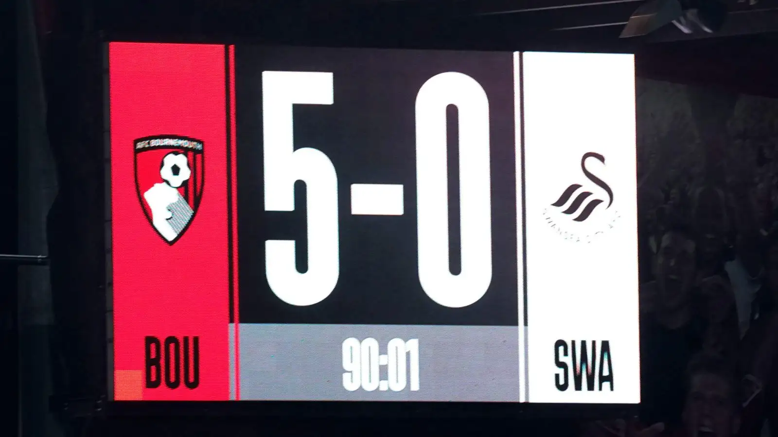 Bournemouth 5-0 Swansea: The last withstanding being confirmed on the immense filter after the last whistle.