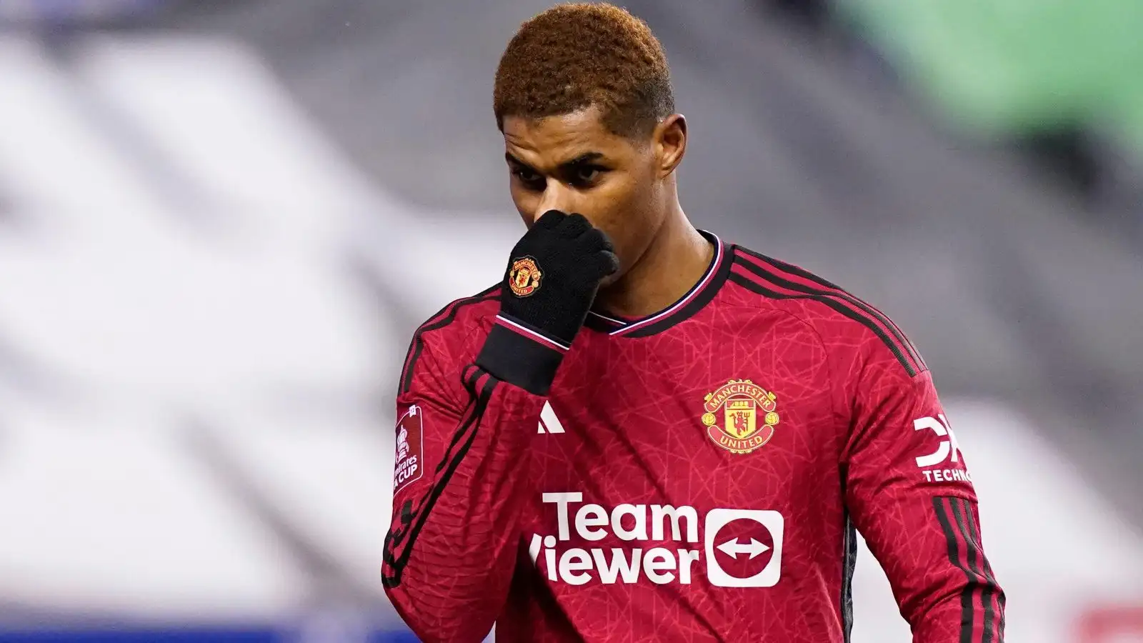 Guy Utd forward Marcus Rashford during a match against Wigan.