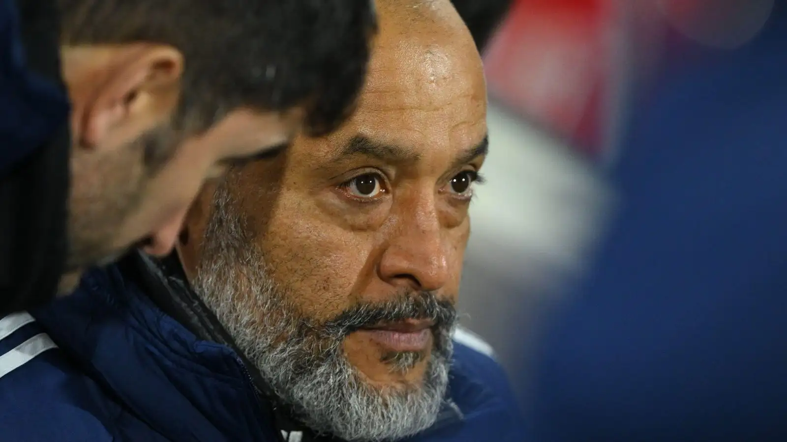 Nottingham Woodland head trainer Nuno Espirito Santo rests on the pew before a match.