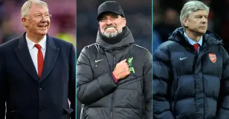 Liverpool boss Klopp is ‘up there’ with Man Utd legend Ferguson and Arsenal great Wenger