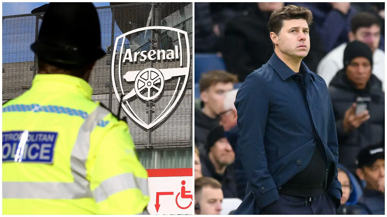A cops director exterior the Emirates during and also Arsenal arcade, and also Mauricio Pochettino gawking dejected.
