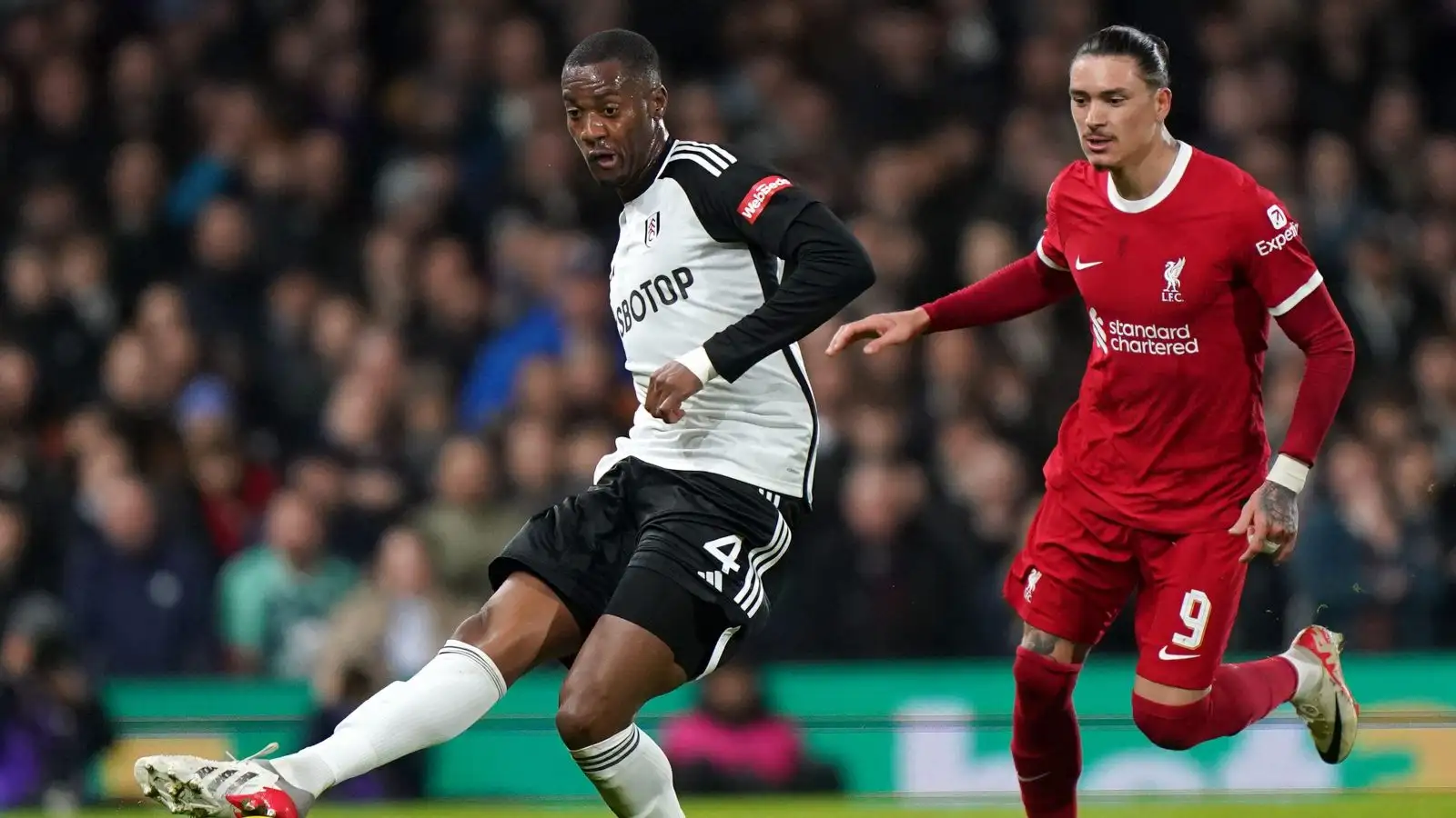 Fulham defender Tosin Adarabioyo throughout a match against Liverpool.