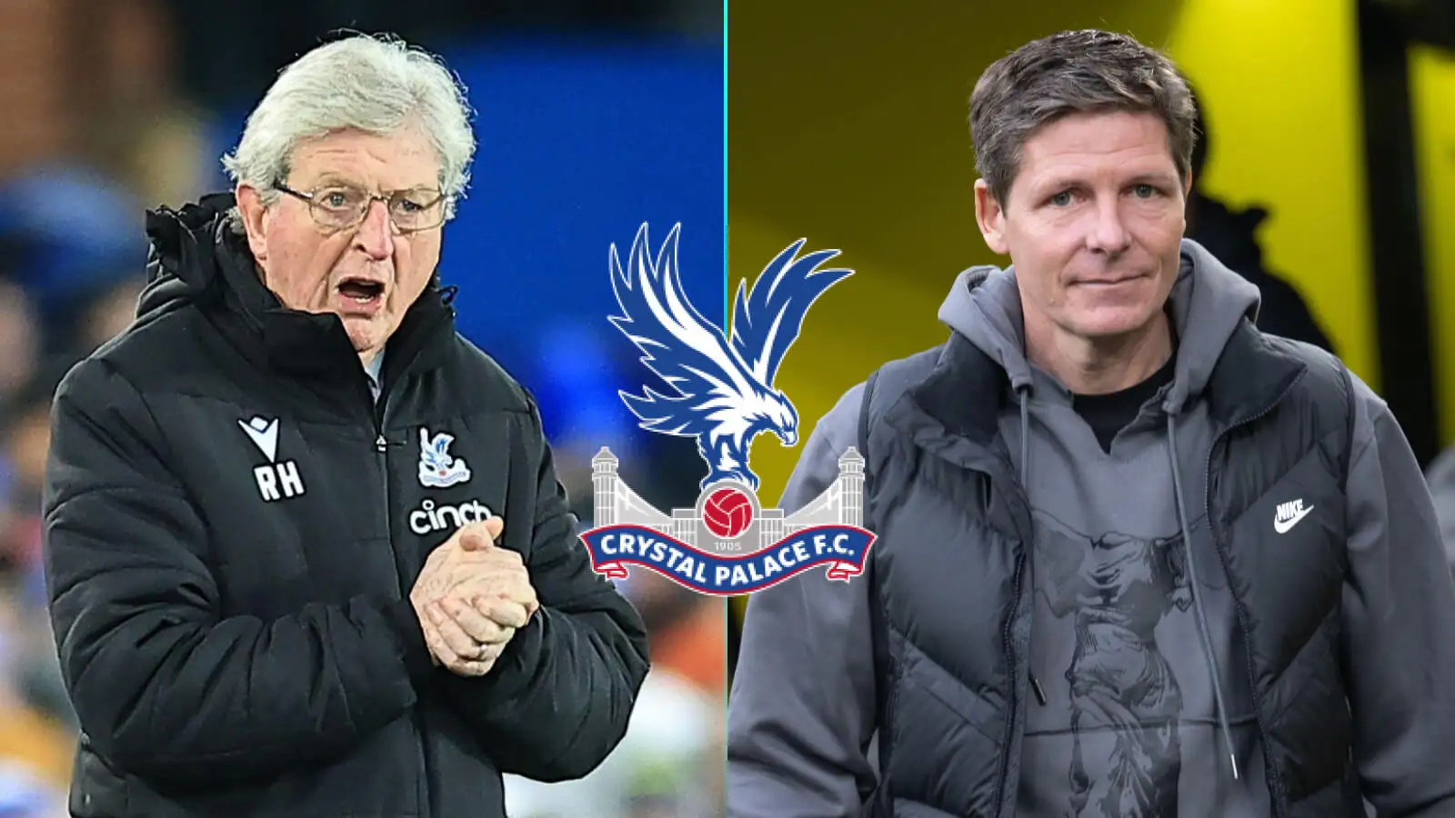 Oliver Glasner and also Roy Hodgson with Crystal Palace badge