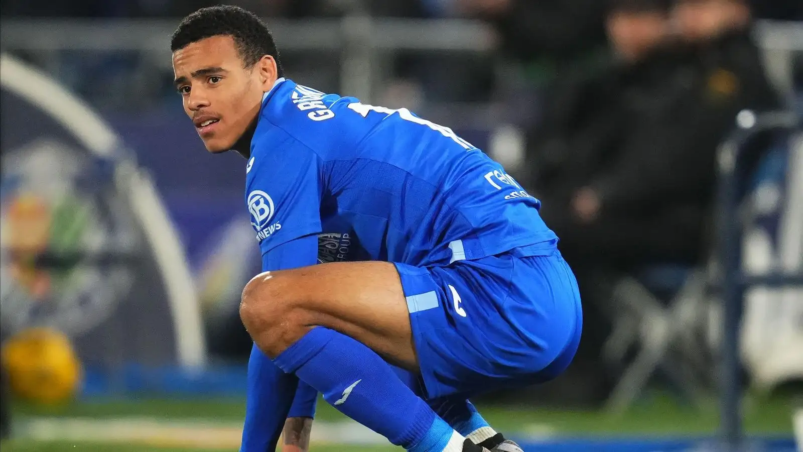 Male Utd loanee Mason Greenwood crouches down during a suited for Getafe.