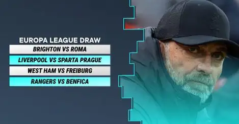 Liverpool to face Sparta in Europa League last 16 as Aston Villa draw Ajax in Conference League