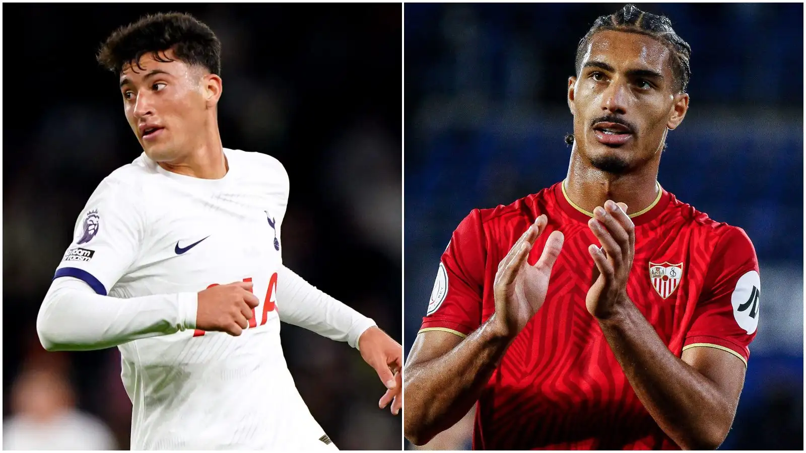 Tottenham striker Alejo Veliz and also Sevilla protector Loic Bade.