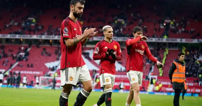 Bruno Fernandes leaves the pitch after Manchester United's defeat to Fulham.