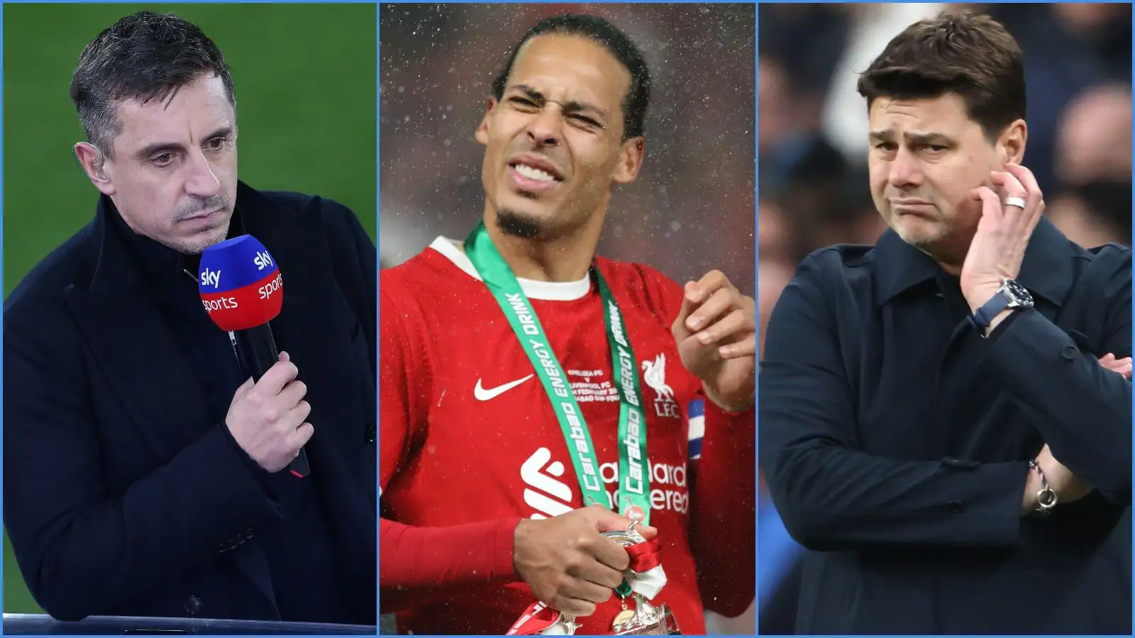 Gary Neville, Liverpool protector Virgil van Dijk as well as Chelsea employer Mauricio Pochettino