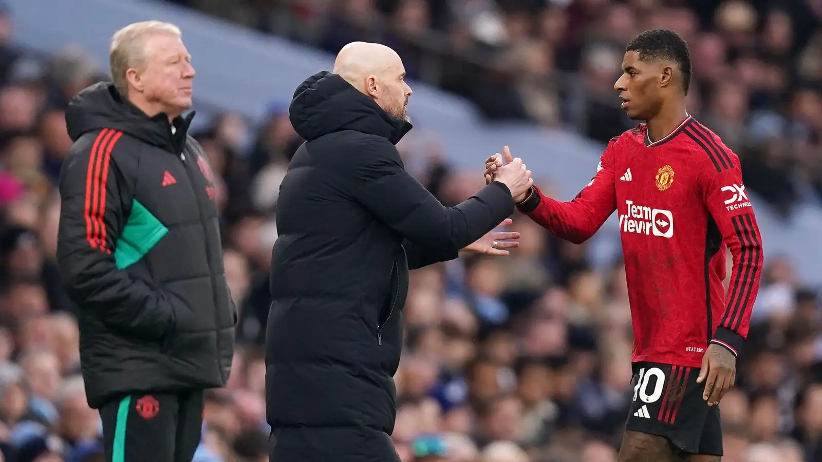 Erik ten Hag carries off Marcus Rashford