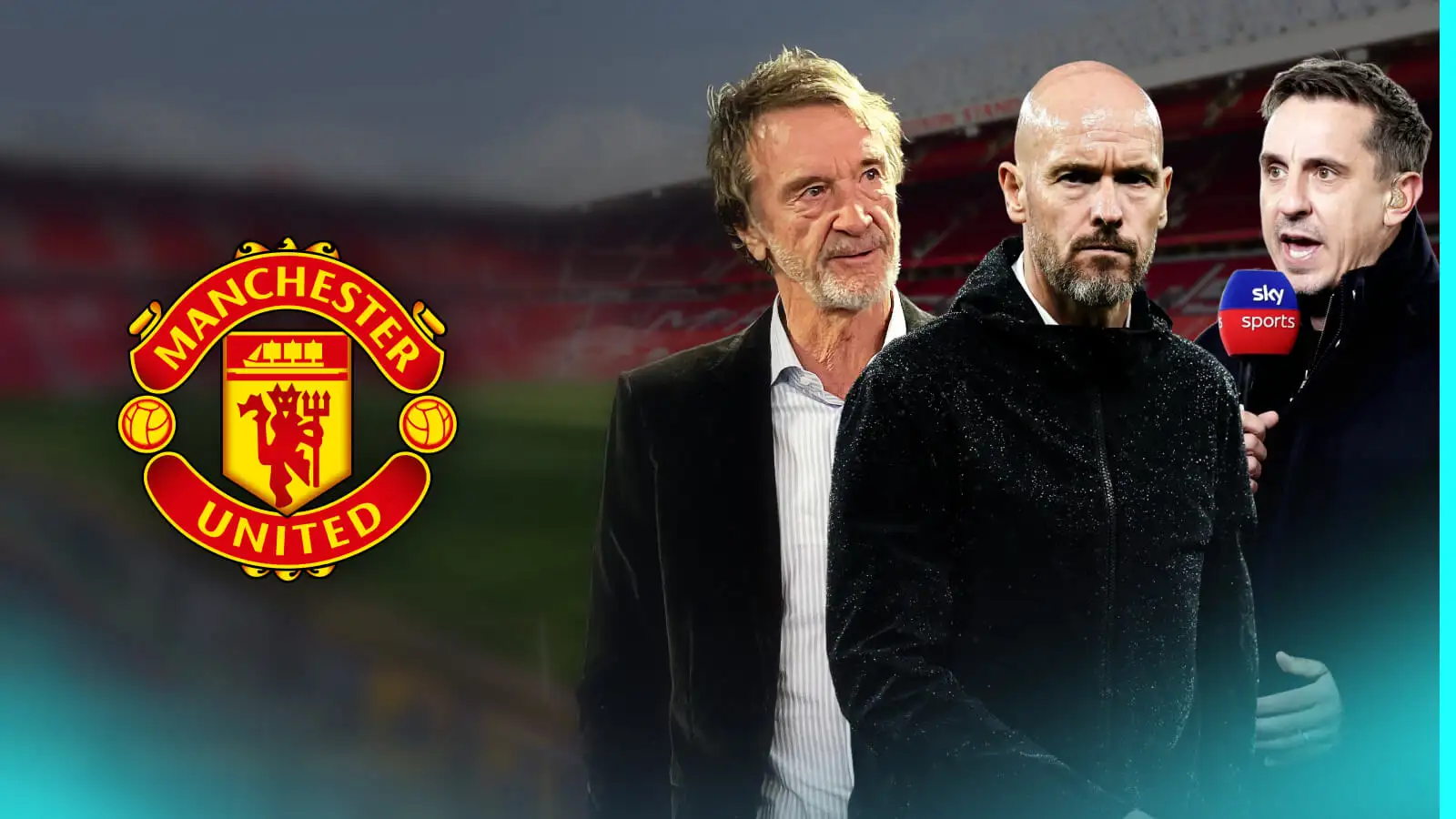 Individual Utd co-owner Sir Jim Ratcliffe, Erik 10 Hag and also Gary Neville