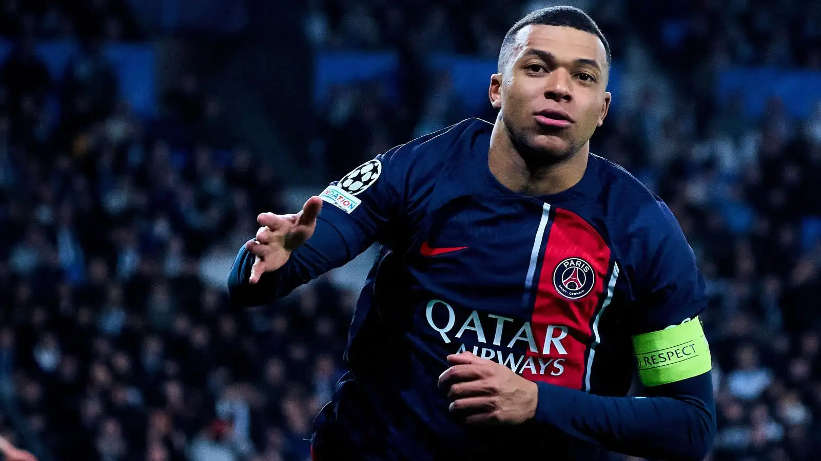 Kylian Mbappe celebrates his impartial versus Real Sociedad.