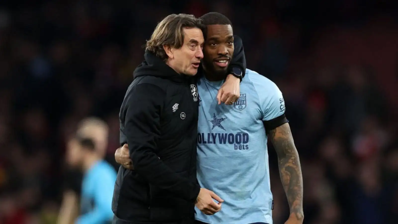 Toney to Arsenal? Brentford boss Frank insists £80m striker is not 'auditioning' for Gunners move 1 Thomas Honest welcomes Ivan Toney after a match.